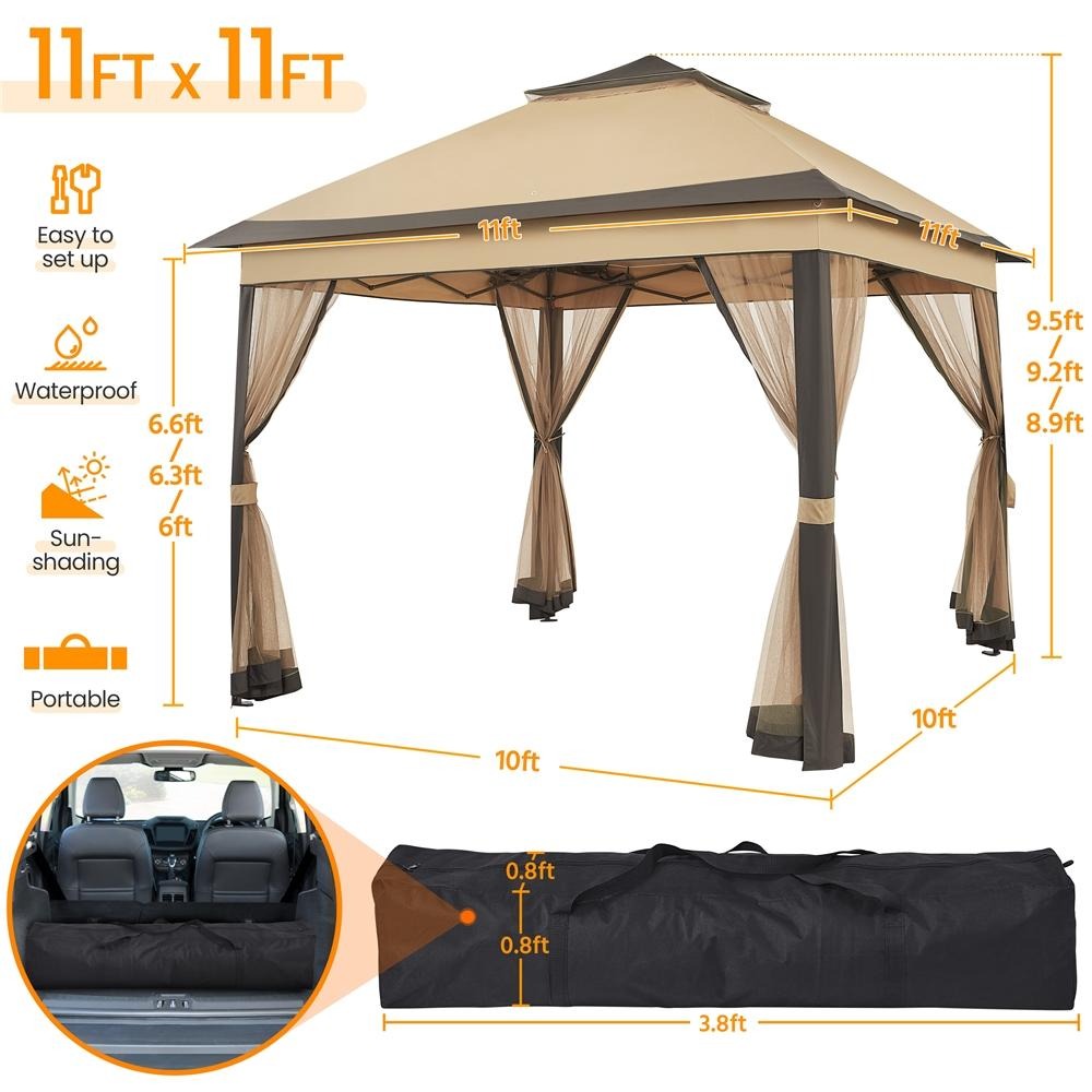 【On Sale】Pop Up Gazebo Outdoor Canopy Shelter, Instant Patio Gazebo Sun Shade Canopy Tent with 4 Sandbags, Double Tiers & Mesh Netting for Lawn, Garden, Backyard & Deck