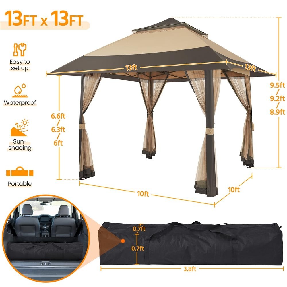【On Sale】Pop Up Gazebo Outdoor Canopy Shelter, Instant Patio Gazebo Sun Shade Canopy Tent with 4 Sandbags, Double Tiers & Mesh Netting for Lawn, Garden, Backyard & Deck