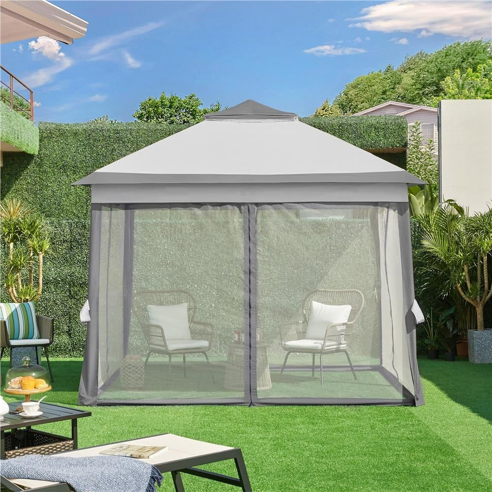 【On Sale】Pop Up Gazebo Outdoor Canopy Shelter, Instant Patio Gazebo Sun Shade Canopy Tent with 4 Sandbags, Double Tiers & Mesh Netting for Lawn, Garden, Backyard & Deck
