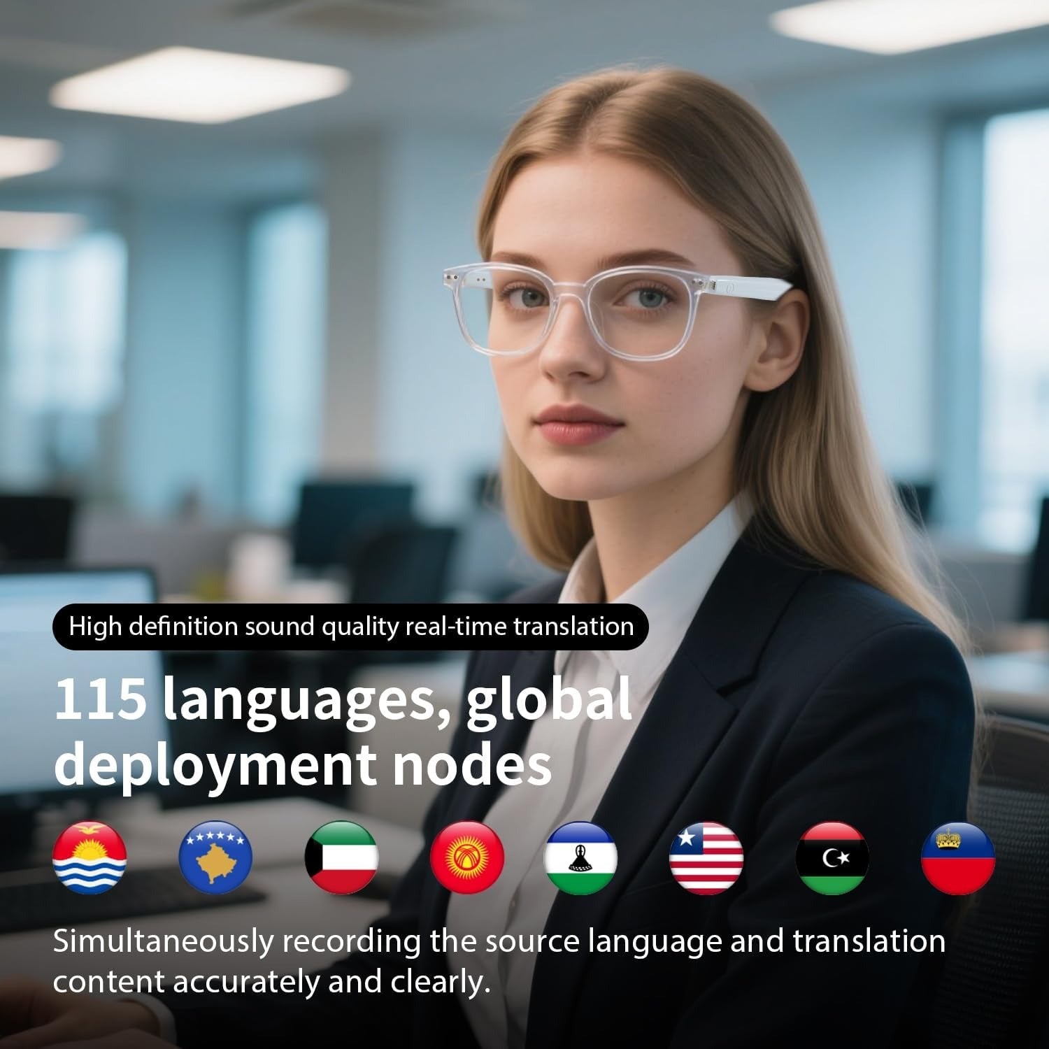 Today Only: $29｜Smart translation glasses feature automatically adjusting polarized lenses, a built-in speaker, microphone, and blue light blocking, allowing users to listen to music and make phone calls.