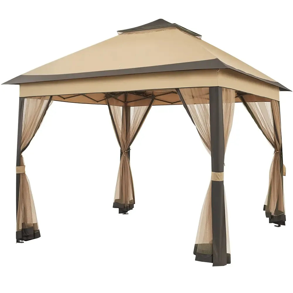 【On Sale】Pop Up Gazebo Outdoor Canopy Shelter, Instant Patio Gazebo Sun Shade Canopy Tent with 4 Sandbags, Double Tiers & Mesh Netting for Lawn, Garden, Backyard & Deck