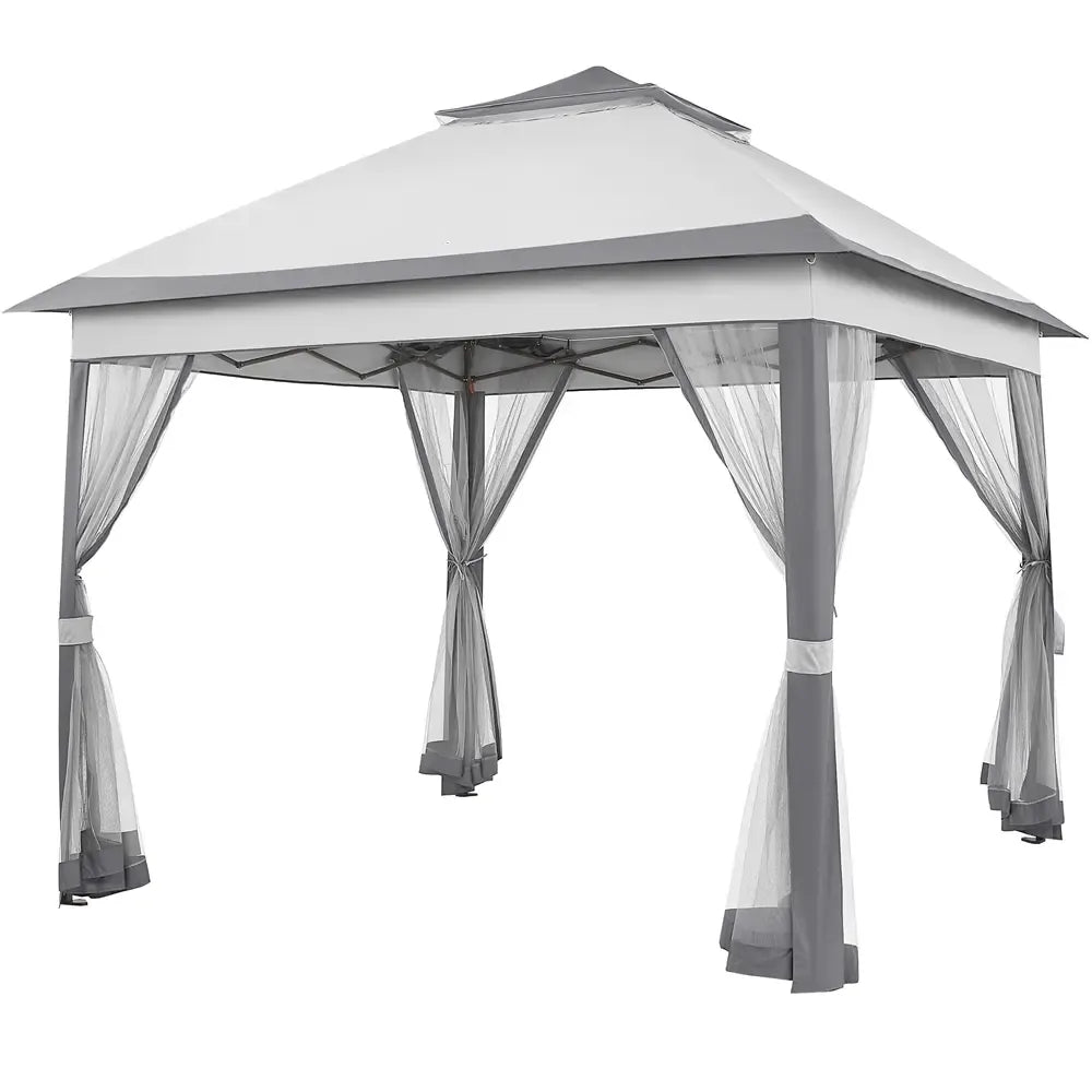 【On Sale】Pop Up Gazebo Outdoor Canopy Shelter, Instant Patio Gazebo Sun Shade Canopy Tent with 4 Sandbags, Double Tiers & Mesh Netting for Lawn, Garden, Backyard & Deck