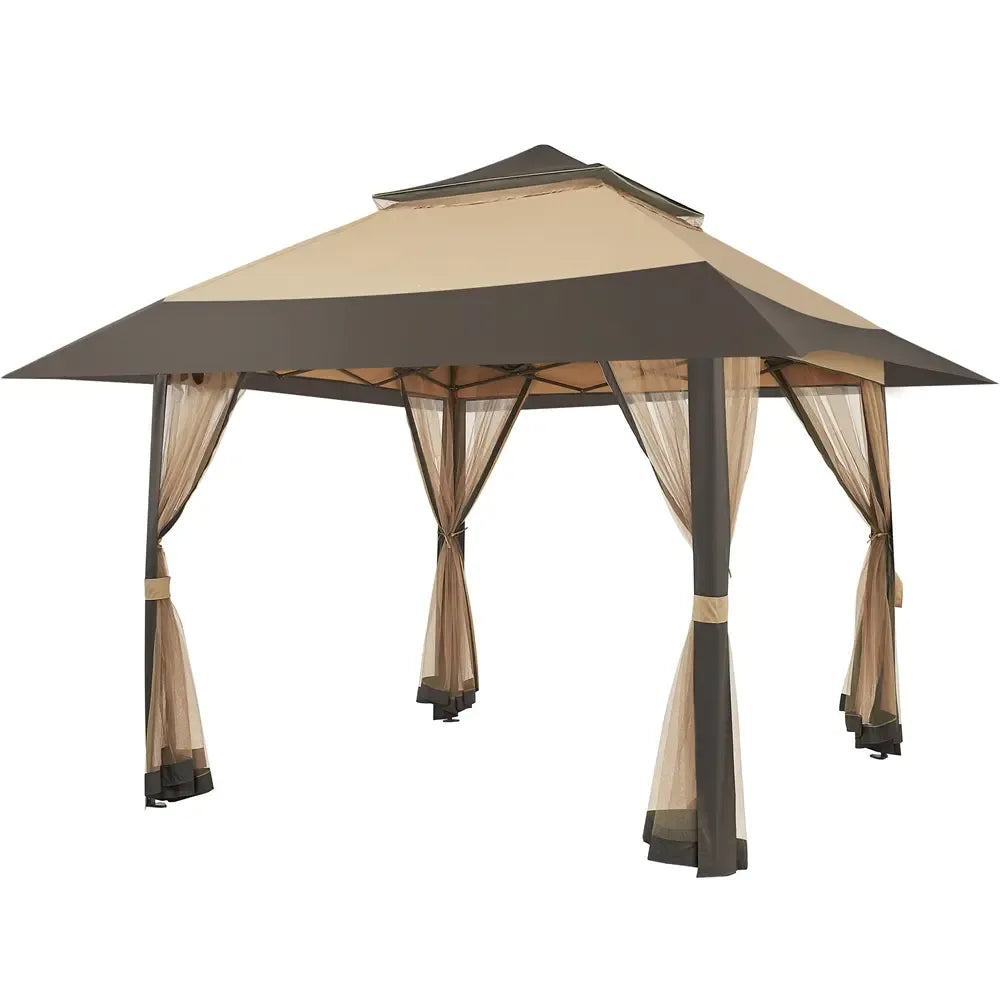 【On Sale】Pop Up Gazebo Outdoor Canopy Shelter, Instant Patio Gazebo Sun Shade Canopy Tent with 4 Sandbags, Double Tiers & Mesh Netting for Lawn, Garden, Backyard & Deck