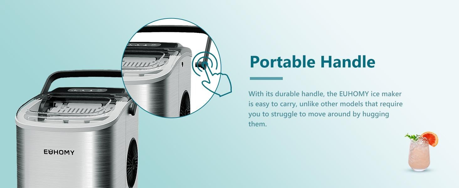 Ice Maker Countertop with Handle, 26lbs in 24Hrs, 9 Ice Cubes Ready in 6 Mins, Auto-Cleaning Portable Ice Maker with Basket and Scoop, for Home/Kitchen/Camping/RV. (2026 New) Utensils