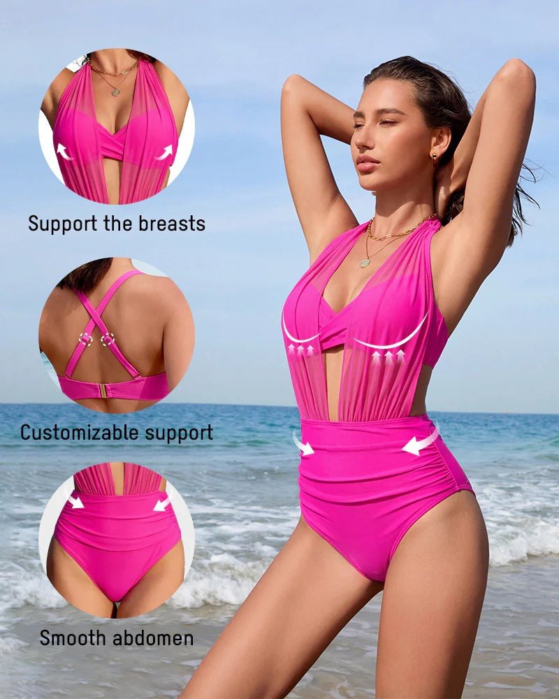 High-Waisted Tummy Control Mesh Bikini Set