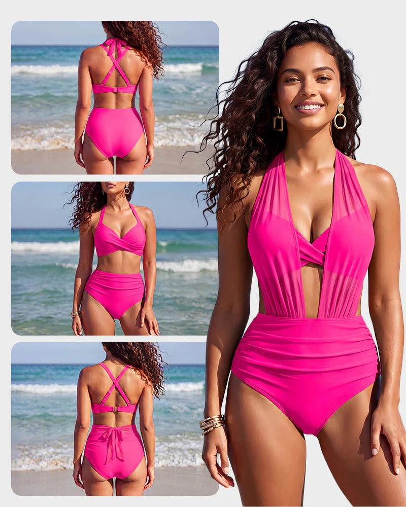 High-Waisted Tummy Control Mesh Bikini Set