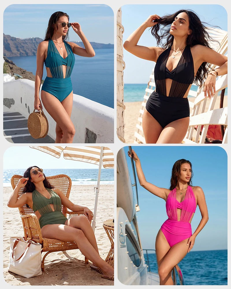 High-Waisted Tummy Control Mesh Bikini Set