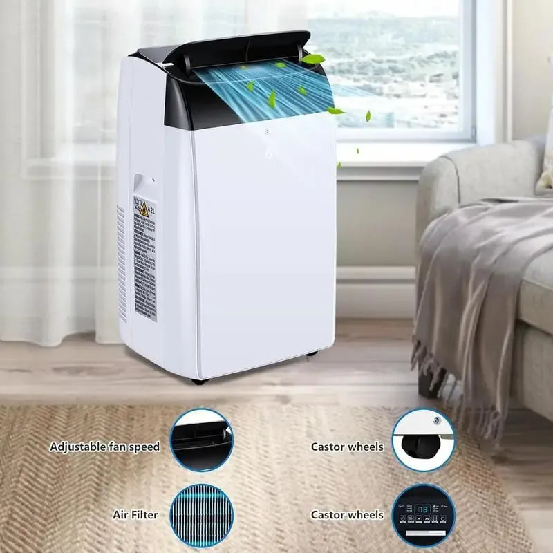 12,000 BTU Fast Cooling Portable Air Conditioner, 4-in-1 Portable Air Conditioner with Cooling, Dehumidifier, Fan, Sleep Mode, Remote Control, 24-Hour Timer, Cools Up to 550 Sq. Ft. for Home, Office