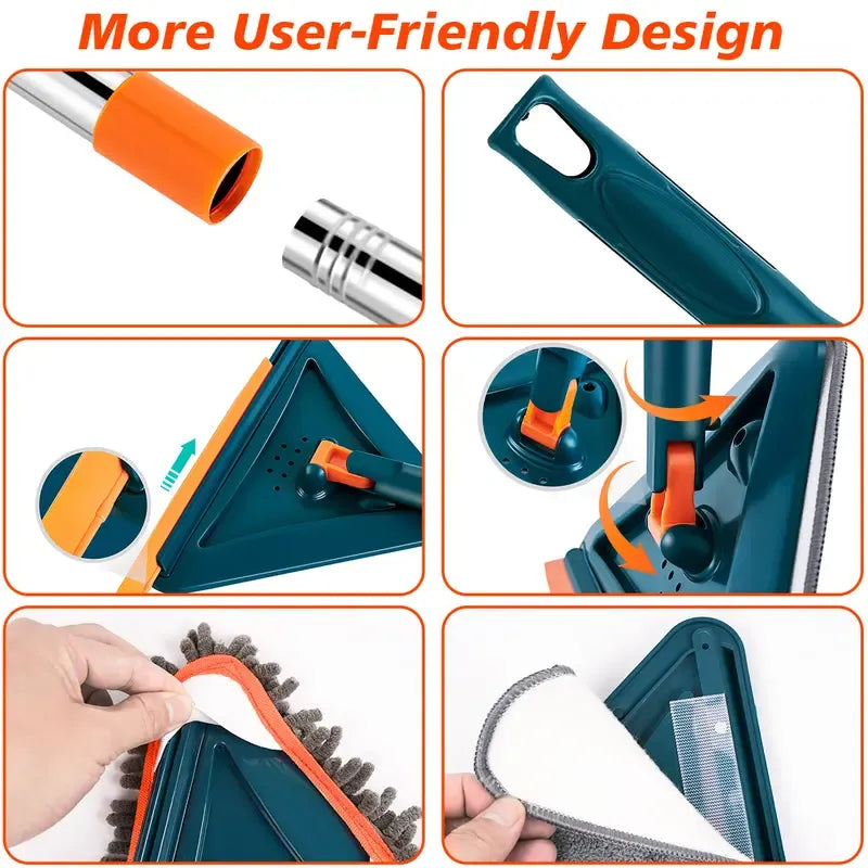 Today Only: $39｜Long Handle Wall Cleaner Adjustable Length Wall Mop 360° Spinning Head Floor Wall Washing Cleaning Tool for Walls Ceiling Fans Floors Baseboards Dust Kitchen General Purpose, 6 Replacement Pads and 1 Silicone Squeegee